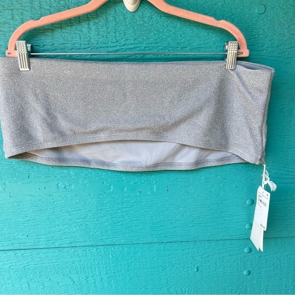 CLEARANCE GOOD AMERICAN BANDEAU SILVER METALLIC STRAPLESS BRA SWIM TOP SZ 4X NWT - Picture 5 of 6